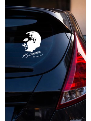 Mıgnatıs Atatürk Silüet Imza Sticker - Mustafa Kemal Atatürk Oto Sticker - Araba Motor Sticker 11X15CM