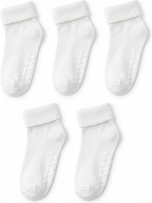 QUALITY WALKING 5'li Pamuklu Kaydırmaz Çocuk Çorap Katlamalı Lastikli Yumuşak Dokulu