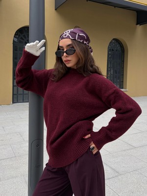 Minaaise Basic Uzun Triko Kazak Bordo
