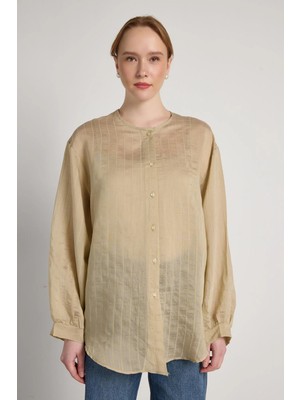 Minaaise Oversize Yakasız Gömlek Çağla