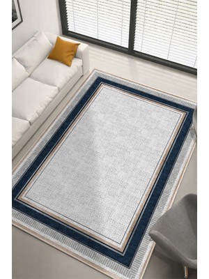 Lioara Home Mavi/krem Modern Baskılı Halı – Modern, Kaymaz Taban, Salon & Oturma Odası Için Halı