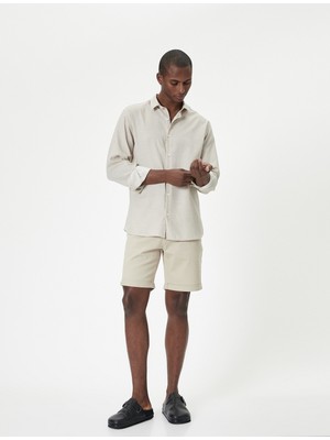 Koton Kumaş Şort Slim Fit Chino Düğmeli Katlı Paça Cep Detaylı