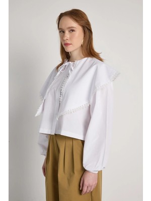 Minaaise Bebe Yaka  Premium Poplin Bluz Beyaz