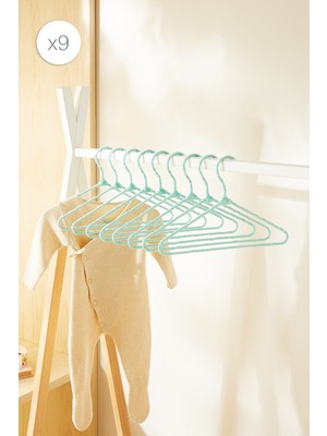 Ocean Home Textile 9'lu Mint Renk Kumaş Kaplı Metal Bebek Giysi Askısı19.5 x 30 x 0.3 cm