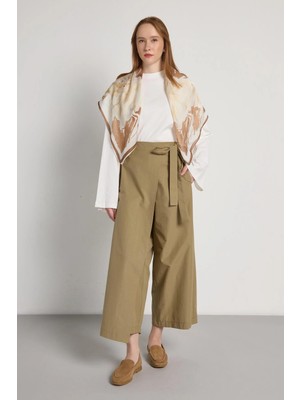 Minaaise Yüksek Bel Bağlamalı Haki Premium Etek Görünümlü Pantalon 31060