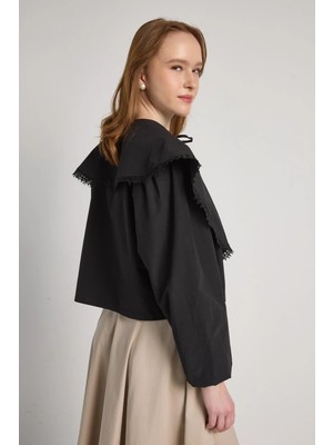 Minaaise Bebe Yaka  Premium Poplin Bluz Siyah