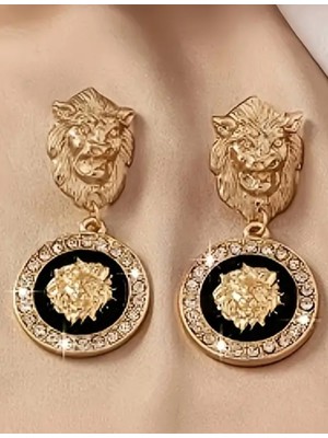 PremiumPort Şık Taşlı Aslan Kafası Tasarımlı Modern Küpe