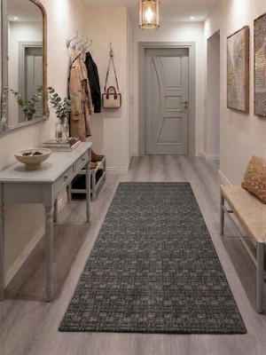 My Evilla Antrasit Çizgili Desenli Kaymaz Taban Yıkanabilir Halı Ultra Yumuşak Su Emici Dekoratif Lüks Salon Mutfak Koridor Çocuk Odası Halısı
