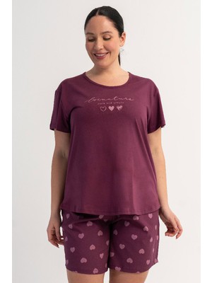 Vienetta Pamuklu Kadın Büyük Beden Kısa Kol Şortlu Pijama Takım, 601030