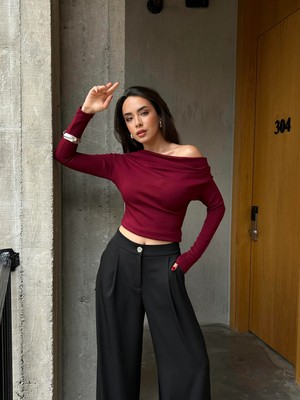Minaaise Düşük Omuz Bluz Bordo