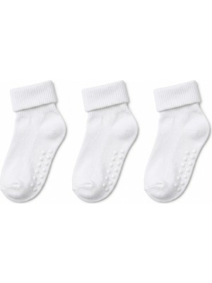 QUALITY WALKING 3'lü Pamuklu Kaydırmaz Çocuk Çorap Katlamalı Lastikli Yumuşak Dokulu