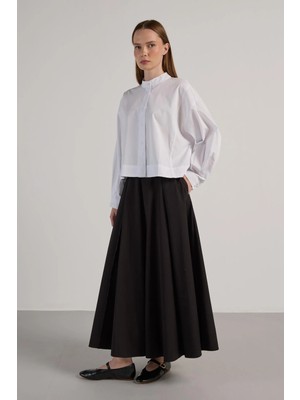 Minaaise Kısa Oversize Poplin Bluz Beyaz