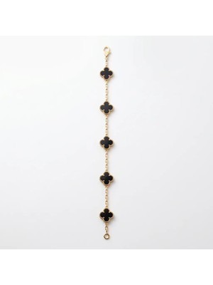 Paun Store Siyah Yonca Altın Kaplama Bileklik