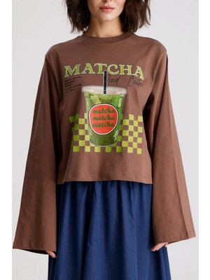 Minaaise Oversize Baskılı T-shirt Kahverengi