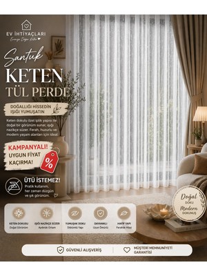 Evihtiyaclarım By ioc Gün Işığını Yumuşatan Şık Kaliteli Şantuk Keten Model Kırışmaz 1/2 Seyrek Pileli Tül Perde