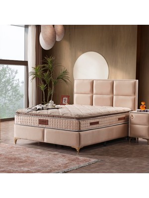 Carıa Çift Kişilik Ultra Full Ortopedik Pedli Yaylı Yatak + Baza + Başlık 3'lü Set