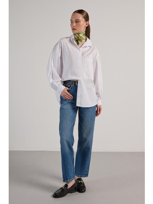 Minaaise Oversize Poplin Basic Gömlek Beyaz