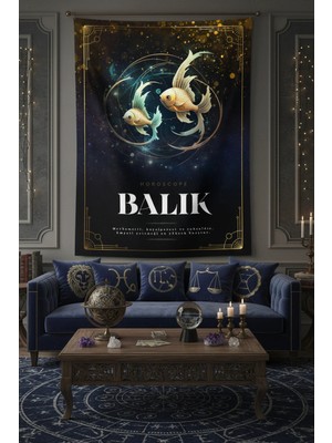 Vagonik Balık Burcu Astroloji Temalı Mistik Desenli Duvar Örtüsü Tapestry Desen 463