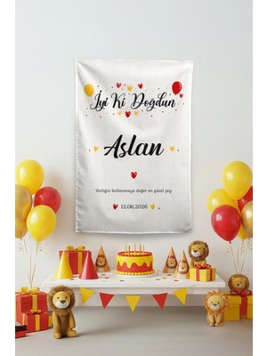 Vagonik Kişiye Özel Taraftar Temalı Temalı Sarı-Kırmızı Doğum Günü Happy Birthday Duvar Örtüsü