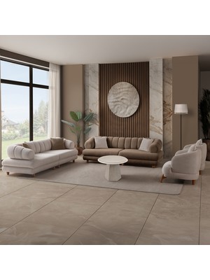 Eymense Gloria Sırt Mekanizmalı Modüler Sandıklı Koltuk Takımı 3+3+1+1 Sütlü Kahve