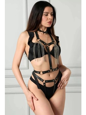 bebekokusu Zincirli Deri Göğüs ve Külot Harness Takım - BRF848