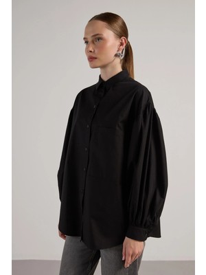 Minaaise Oversize Poplin Basic Gömlek Siyah