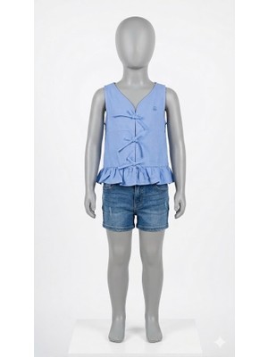 Benetton Kız Çocuk Mavi Tshirt