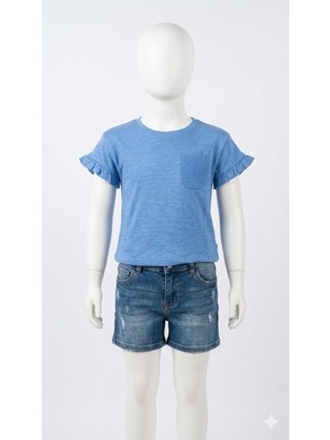 Benetton Kız Çocuk Mavi Tshirt