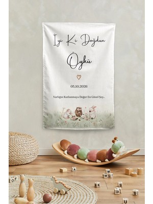 Vagonik Kişiye Özel Safari Temalı Doğum Günü Happy Birthday Duvar Örtüsü Duvar Halısı Model 26