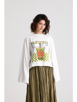 Minaaise Oversize Baskılı T-shirt Ekru
