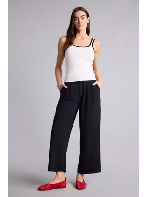 DeFacto Wide Leg Fermuarlı Normal Bel Düz Paça Akışkan Kumaş Pantolon H1929AX26SM