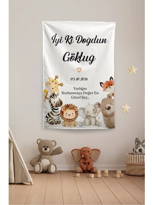 Vagonik Kişiye Özel Safari Temalı Doğum Günü Happy Birthday Duvar Örtüsü Duvar Halısı Model 21