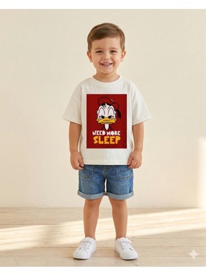 Babytex %100 Pamuklu Oversize Tişört Bebek-Çocuk Bisiklet Yaka Need More Sleep Baskılı