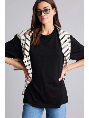 DeFacto Overshirt Fit Bisiklet Yaka Basic Düz Modal Kısa Kollu Tişört H4100AX26SM