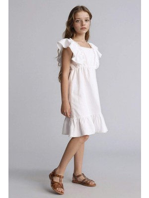 DeFacto Kolsuz Keten Görünümlü Elbise Kız ÇOCUK H3765A826HS
