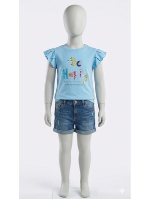 Benetton Kız Çocuk Mavi Tshirt
