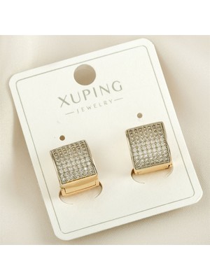 PremiumPort Parlak Zirkon Taşlı Gold Kaplama Paslanmaz Çelik Küpe