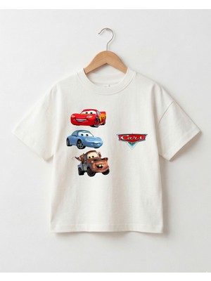 Babytex Unisex Bisiklet Yaka Araba Baskılı %100 Pamuklu Oversize Tişört Bebek-Çocuk