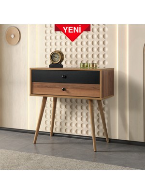 EVMO Home Vita 5206 ( AHŞAP AYAKLI ) Şifonyer , 2 Çekmeceli , Dresuar , Antre , Salon , Söğüt - Siyah
