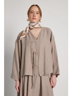 Minaaise Bağlamalı Premium Tensel Kimono Taş