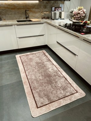 Brillant Bej Kahve Jüt Sisal Görünüm Bordürlü Kaymaz Taban Yolluk Mutfak Halı