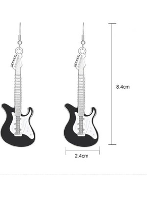 PremiumPort Şık Siyah Renkli Gitar Temalı Küpe, Modern ve Zarif Takı