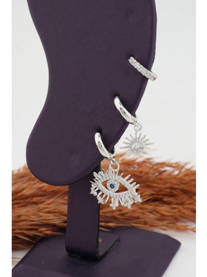 PremiumPort Şık Kadın Altın Kaplama Zirkon Figürlü 3'lü Küpe Seti