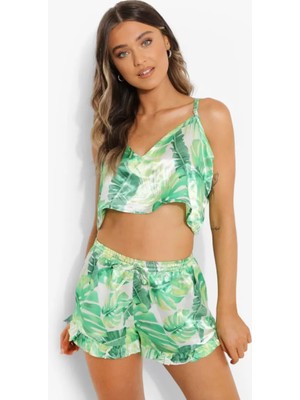 bebekokusu Yeşil Fırfırlı Şortlu Pijama Takımı