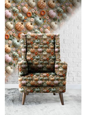 Vagonik Pumpkin-01 3D Dijital Baskılı Döşemelik Koltuk Kumaşı Esneme ve Solma Yapmayan Kaliteli Kumaş