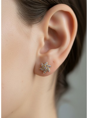 PremiumPort Zirkon Taşlı Rüzgar Gülü Çiçek Küpe, Şık ve Parlak Takı Seçeneği