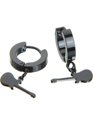 PremiumPort Siyah Çelik Sallanan Gitar Küpe Erkek Takı, Şık ve Modern Tasarım