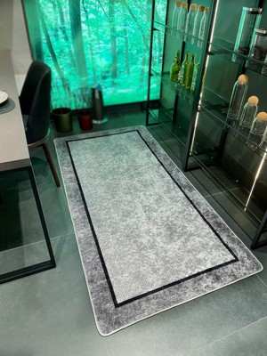 Brillant Gri Jüt Sisal Görünüm Bordürlü Kaymaz Taban Yolluk Mutfak Halı