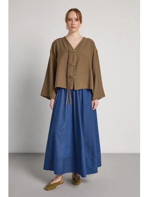 Minaaise Bağlamalı Premium Tensel Kimono Haki