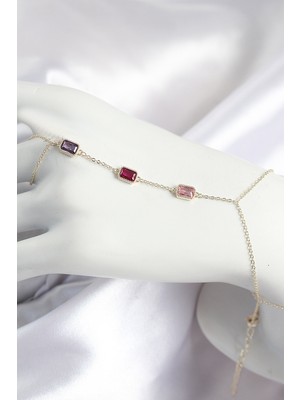 Youday Accessories Pirinç Renkli Zirkon Taşlı Dikdörtgen Model Gold Renk Kadın Şahmeran